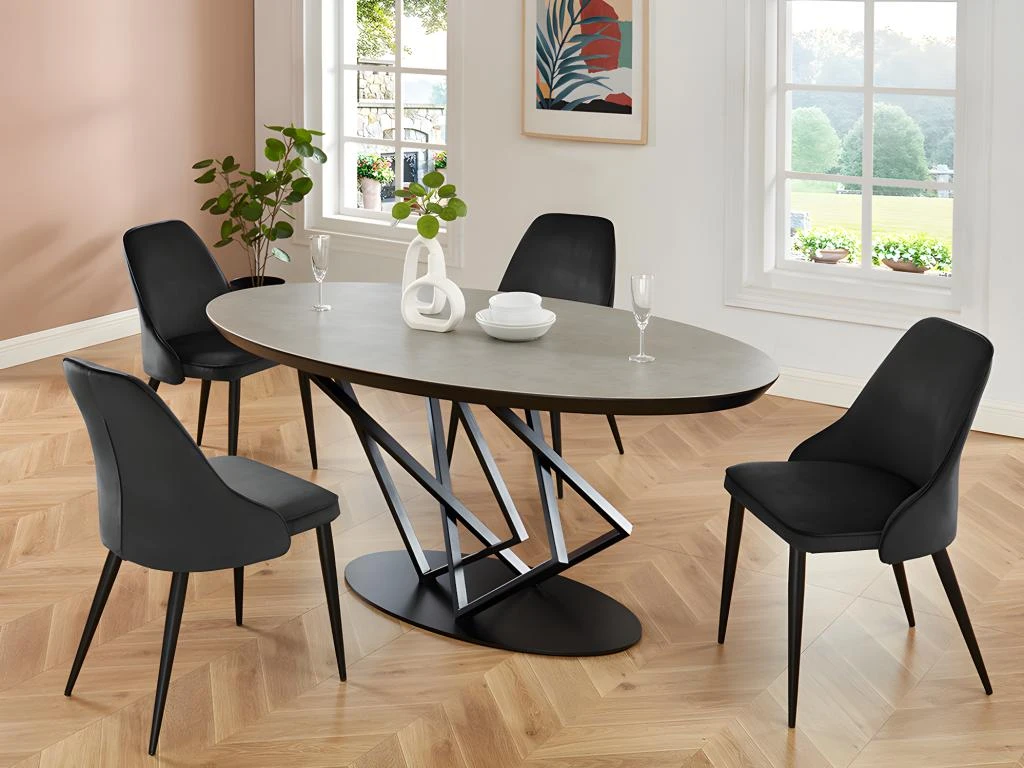 Lot De 6 Chaises - Velours Et Métal - Noir - EZRA 2 Lot De 6 Chaises - Velours Et Métal - Noir - EZRA – Image 2