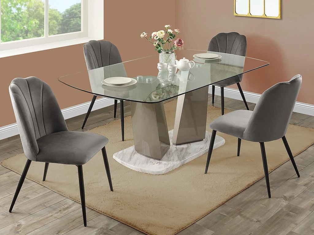 Lot De 2 Chaises ROSARIO - Effet Velours Et Métal Noir - Gris 2 Lot De 2 Chaises ROSARIO - Effet Velours Et Métal Noir - Gris – Image 2