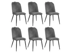 Lot De 6 Chaises ROSARIO - Effet Velours Et Métal Noir - Gris -Mobilier De Restaurant chaise 446927