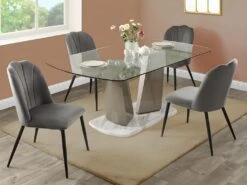 Lot De 6 Chaises ROSARIO - Effet Velours Et Métal Noir - Gris -Mobilier De Restaurant chaise 446929