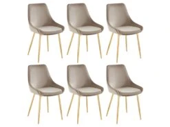 Lot De 6 Chaises MASURIE - Velours Et Métal Doré - Taupe 13 Lot De 6 Chaises MASURIE - Velours Et Métal Doré - Taupe -Mobilier De Restaurant chaise 447205