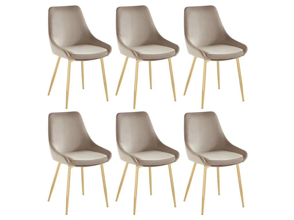 Lot De 6 Chaises MASURIE - Velours Et Métal Doré - Taupe 7 Lot De 6 Chaises MASURIE - Velours Et Métal Doré - Taupe – Image 7