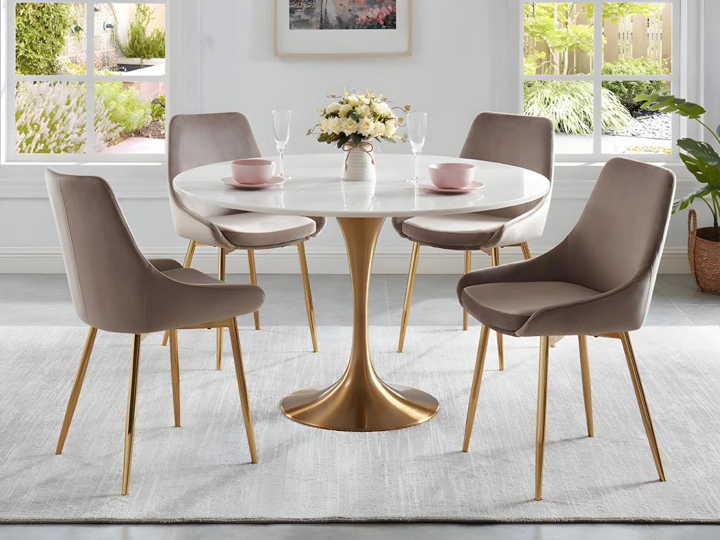 Lot De 6 Chaises MASURIE - Velours Et Métal Doré - Taupe 2 Lot De 6 Chaises MASURIE - Velours Et Métal Doré - Taupe – Image 2