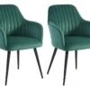 Lot De 2 Chaises Avec Accoudoirs En Velours Et Métal Noir - Vert - ELEANA