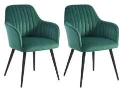 Lot De 2 Chaises Avec Accoudoirs En Velours Et Métal Noir - Vert - ELEANA