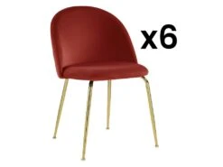 Lot De 6 Chaises - Velours Et Métal Doré - Terracotta - MELBOURNE