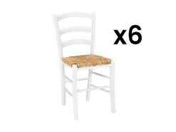 Lot De 6 Chaises PAYSANNE - Hêtre Massif Teinté Blanc, Paille De Riz
