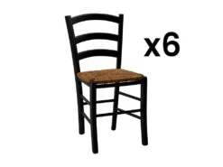 Lot De 6 Chaises PAYSANNE - Hêtre Massif Teinté Noir, Paille De Riz