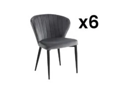 Lot De 6 Chaises CRUSTI - Velours Et Métal - Gris