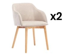 Lot De 2 Chaises Avec Accoudoirs - Tissu Et Hévéa - Beige - JELISA -Mobilier De Restaurant chaise 4577925