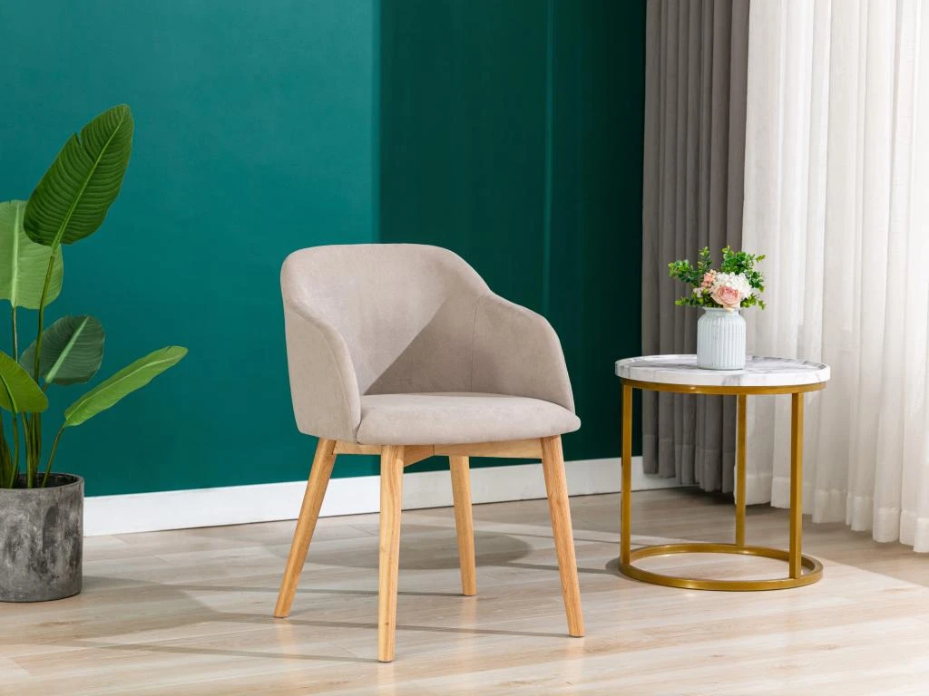 Lot De 6 Chaises Avec Accoudoirs - Tissu Et Hévéa - Beige - JELISA 2 Lot De 6 Chaises Avec Accoudoirs - Tissu Et Hévéa - Beige - JELISA – Image 2