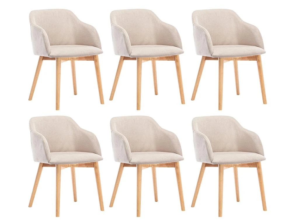 Lot De 6 Chaises Avec Accoudoirs - Tissu Et Hévéa - Beige - JELISA 10 Lot De 6 Chaises Avec Accoudoirs - Tissu Et Hévéa - Beige - JELISA – Image 10