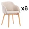 Lot De 6 Chaises Avec Accoudoirs - Tissu Et Hévéa - Beige - JELISA