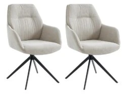 Lot De 2 Chaises Avec Accoudoirs DIMIA - Tissu Et Métal - Crème