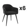 Lot De 6 Chaises BIBO - Avec Accoudoirs - Effet Velours & Métal - Noir