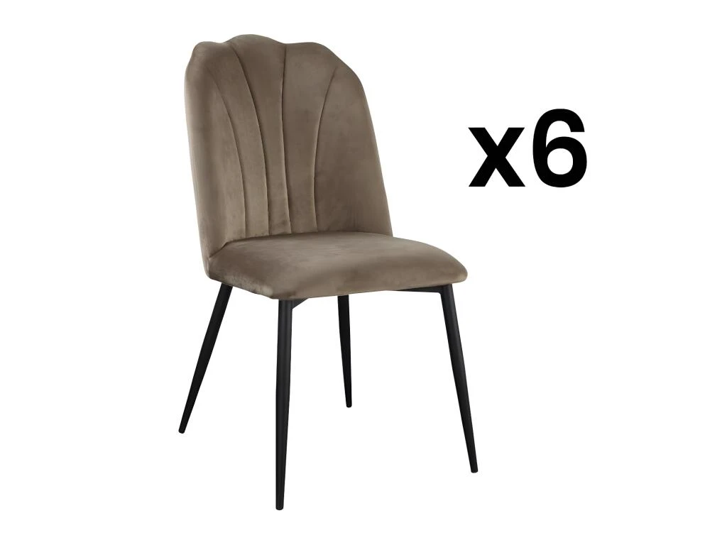 Lot De 6 Chaises ROSARIO - Effet Velours Et Métal Noir - Taupe 1 Lot De 6 Chaises ROSARIO - Effet Velours Et Métal Noir - Taupe