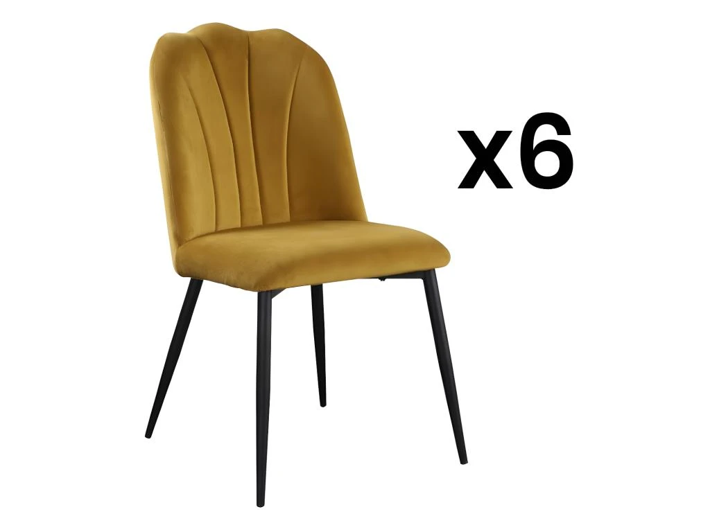 Lot De 6 Chaises ROSARIO - Effet Velours Et Métal Noir - Jaune 1 Lot De 6 Chaises ROSARIO - Effet Velours Et Métal Noir - Jaune