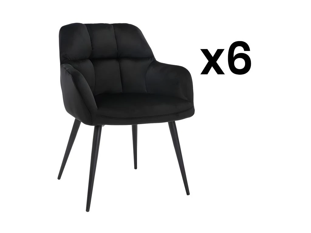 Lot De 6 Chaises Avec Accoudoirs - Velours Et Métal - Noir - PEGA 1 Lot De 6 Chaises Avec Accoudoirs - Velours Et Métal - Noir - PEGA