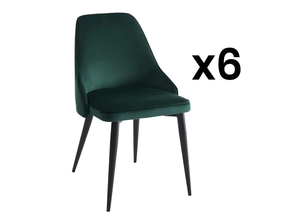 Lot De 6 Chaises - Velours Et Métal - Vert - EZRA 1 Lot De 6 Chaises - Velours Et Métal - Vert - EZRA