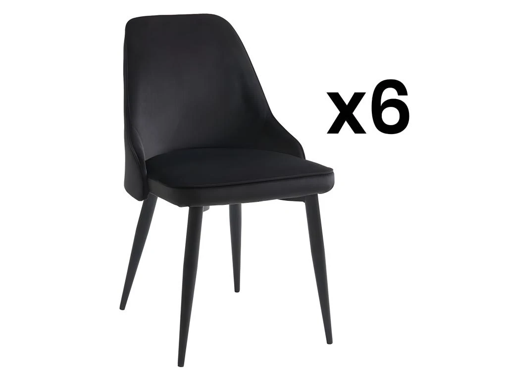 Lot De 6 Chaises - Velours Et Métal - Noir - EZRA 1 Lot De 6 Chaises - Velours Et Métal - Noir - EZRA