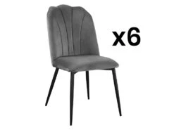 Lot De 6 Chaises ROSARIO - Effet Velours Et Métal Noir - Gris