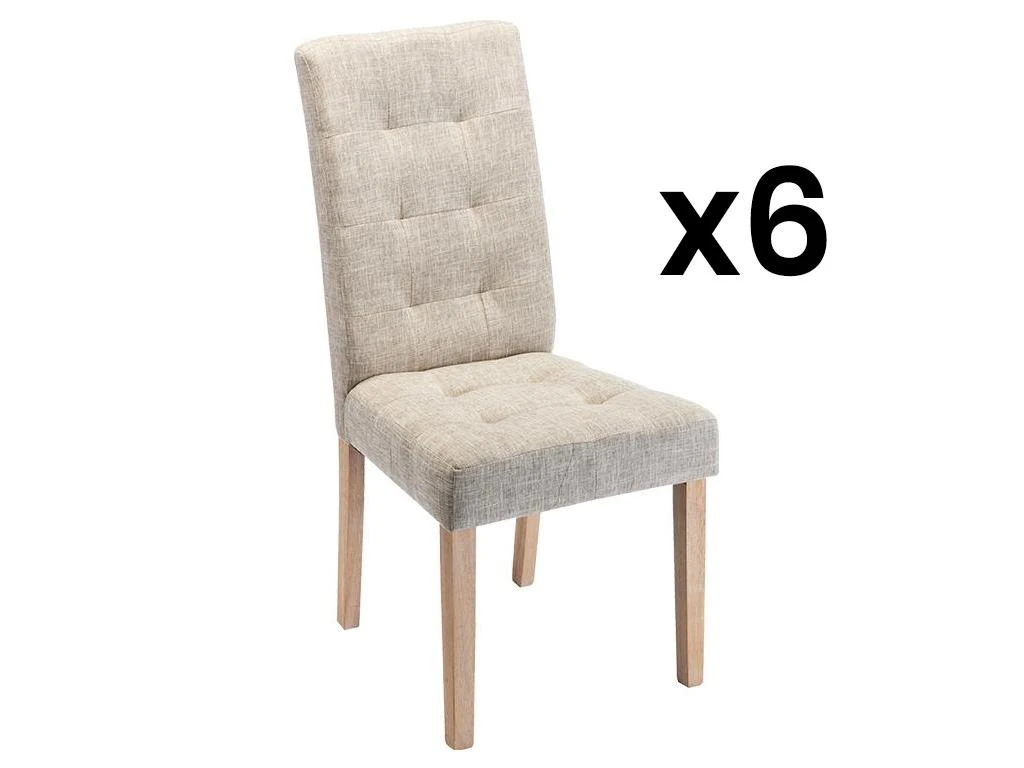 Lot De 6 Chaises VILLOSA - Tissu & Pieds Bois - Beige 1 Lot De 6 Chaises VILLOSA - Tissu & Pieds Bois - Beige