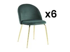 Lot De 6 Chaises - Velours Et Métal Doré - Vert - MELBOURNE