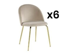 Lot De 6 Chaises - Velours Et Métal Doré - Beige - MELBOURNE