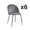 Lot De 6 Chaises - Velours Et Métal Noir Mat - Gris - MELBOURNE