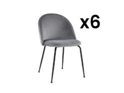 Lot De 6 Chaises - Velours Et Métal Noir Mat - Gris - MELBOURNE