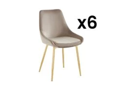 Lot De 6 Chaises MASURIE - Velours Et Métal Doré - Taupe