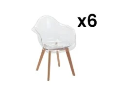 Lot De 6 Chaises Avec Accoudoirs VIXI - Polycarbonate Et Hêtre - Transparent