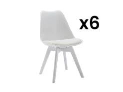 Lot De 6 Chaises JODY - Polypropylène Et Hêtre - Blanc Et Pieds Blanc