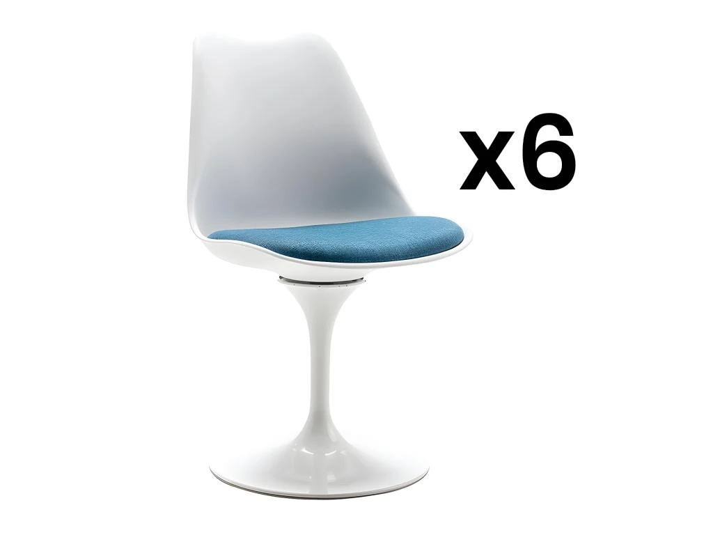 Lot De 6 Chaises En Polypropylène, Tissu Et Métal - Bleu Et Blanc - XAFY 1 Lot De 6 Chaises En Polypropylène, Tissu Et Métal - Bleu Et Blanc - XAFY