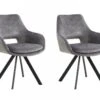 Lot De 2 Chaises Avec Accoudoirs - Velours Et Métal - Gris - KELINE