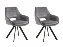 Lot De 2 Chaises Avec Accoudoirs - Velours Et Métal - Gris - KELINE