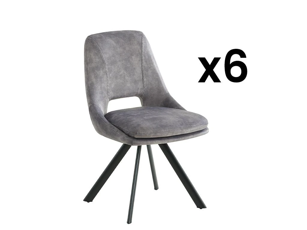Lot De 6 Chaises - Velours Et Métal - Gris - KELINE 1 Lot De 6 Chaises - Velours Et Métal - Gris - KELINE