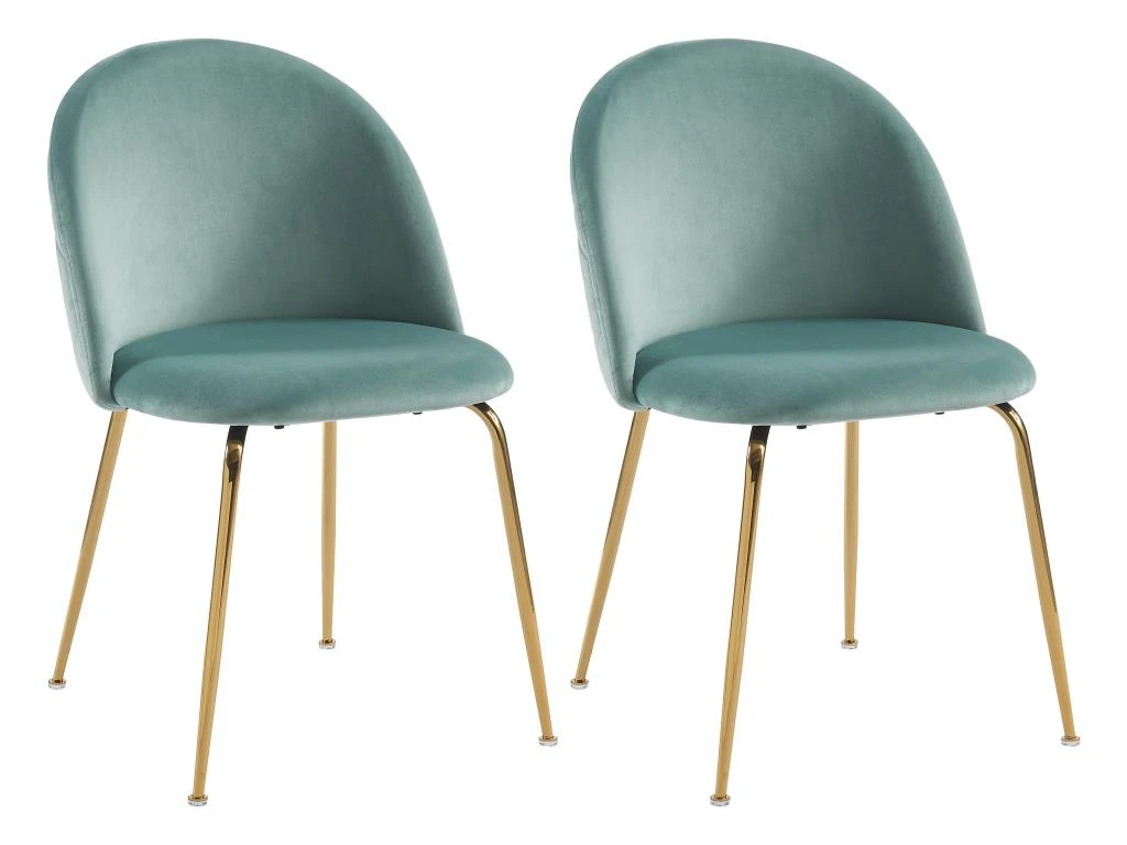 Lot De 2 Chaises - Velours Et Métal Doré - Vert Sauge - MELBOURNE 2 Lot De 2 Chaises - Velours Et Métal Doré - Vert Sauge - MELBOURNE – Image 2