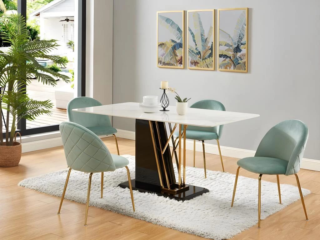 Lot De 2 Chaises - Velours Et Métal Doré - Vert Sauge - MELBOURNE 9 Lot De 2 Chaises - Velours Et Métal Doré - Vert Sauge - MELBOURNE – Image 9