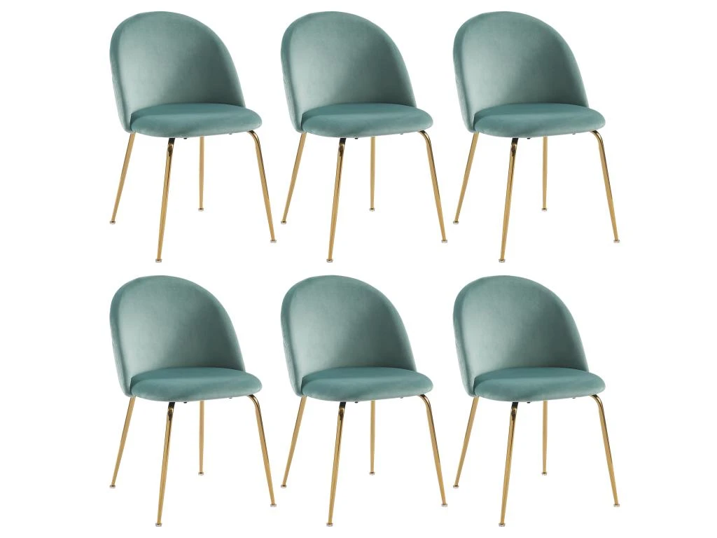 Lot De 6 Chaises - Velours Et Métal Doré - Vert Sauge - MELBOURNE 2 Lot De 6 Chaises - Velours Et Métal Doré - Vert Sauge - MELBOURNE – Image 2