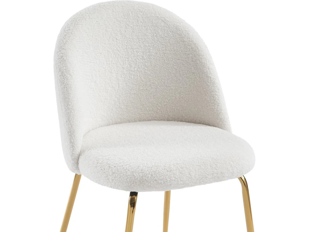 Lot De 2 Chaises - Tissu Bouclette Et Métal Doré - Blanc - MELBOURNE 5 Lot De 2 Chaises - Tissu Bouclette Et Métal Doré - Blanc - MELBOURNE – Image 5