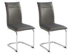 Lot De 2 Chaises En Velours Et Métal Chromé - Gris - OMANIANE