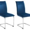 Lot De 2 Chaises En Velours Et Métal Chromé - Bleu - OMANIANE