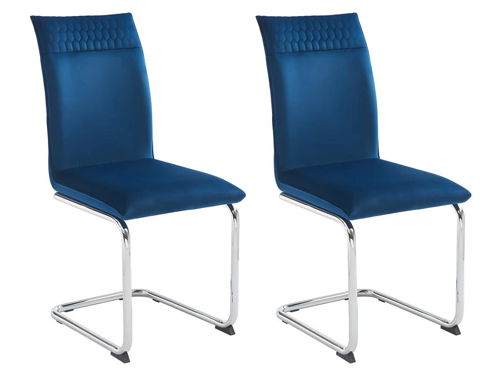 Lot De 2 Chaises En Velours Et Métal Chromé - Bleu - OMANIANE 1 Lot De 2 Chaises En Velours Et Métal Chromé - Bleu - OMANIANE