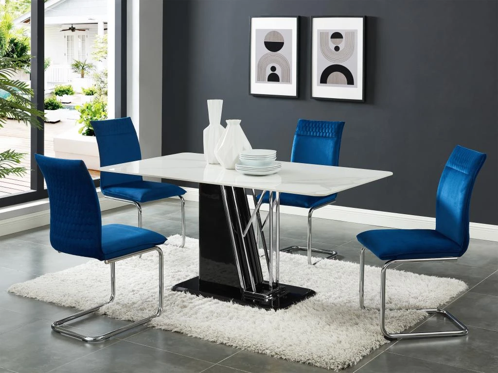 Lot De 6 Chaises En Velours Et Métal Chromé - Bleu - OMANIANE 2 Lot De 6 Chaises En Velours Et Métal Chromé - Bleu - OMANIANE – Image 2