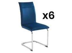 Lot De 6 Chaises En Velours Et Métal Chromé - Bleu - OMANIANE