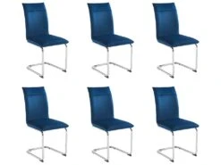 Lot De 6 Chaises En Velours Et Métal Chromé - Bleu - OMANIANE 13 Lot De 6 Chaises En Velours Et Métal Chromé - Bleu - OMANIANE -Mobilier De Restaurant chaise 7005801