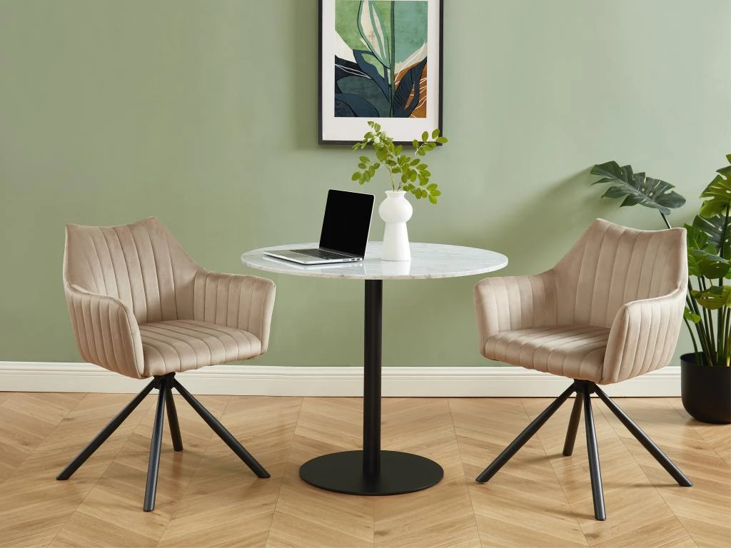 Lot De 6 Chaises Avec Accoudoirs En Velours Et Métal - Beige - IZIALI De Pascal MORABITO 2 Lot De 6 Chaises Avec Accoudoirs En Velours Et Métal - Beige - IZIALI De Pascal MORABITO – Image 2