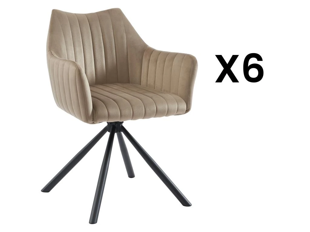 Lot De 6 Chaises Avec Accoudoirs En Velours Et Métal - Beige - IZIALI De Pascal MORABITO 1 Lot De 6 Chaises Avec Accoudoirs En Velours Et Métal - Beige - IZIALI De Pascal MORABITO