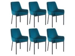 Lot De 6 Chaises Avec Accoudoirs En Velours Et Métal - Bleu - CAROLONA De Pascal MORABITO -Mobilier De Restaurant chaise 8741651